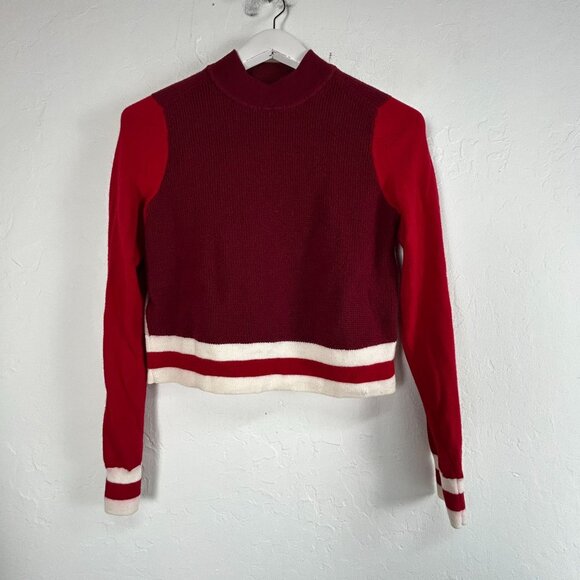 Rag & Bone Women’s Dean Mock Neck Sweater Medium Red Beige Colorblock Pullover - Picture 1 of 11